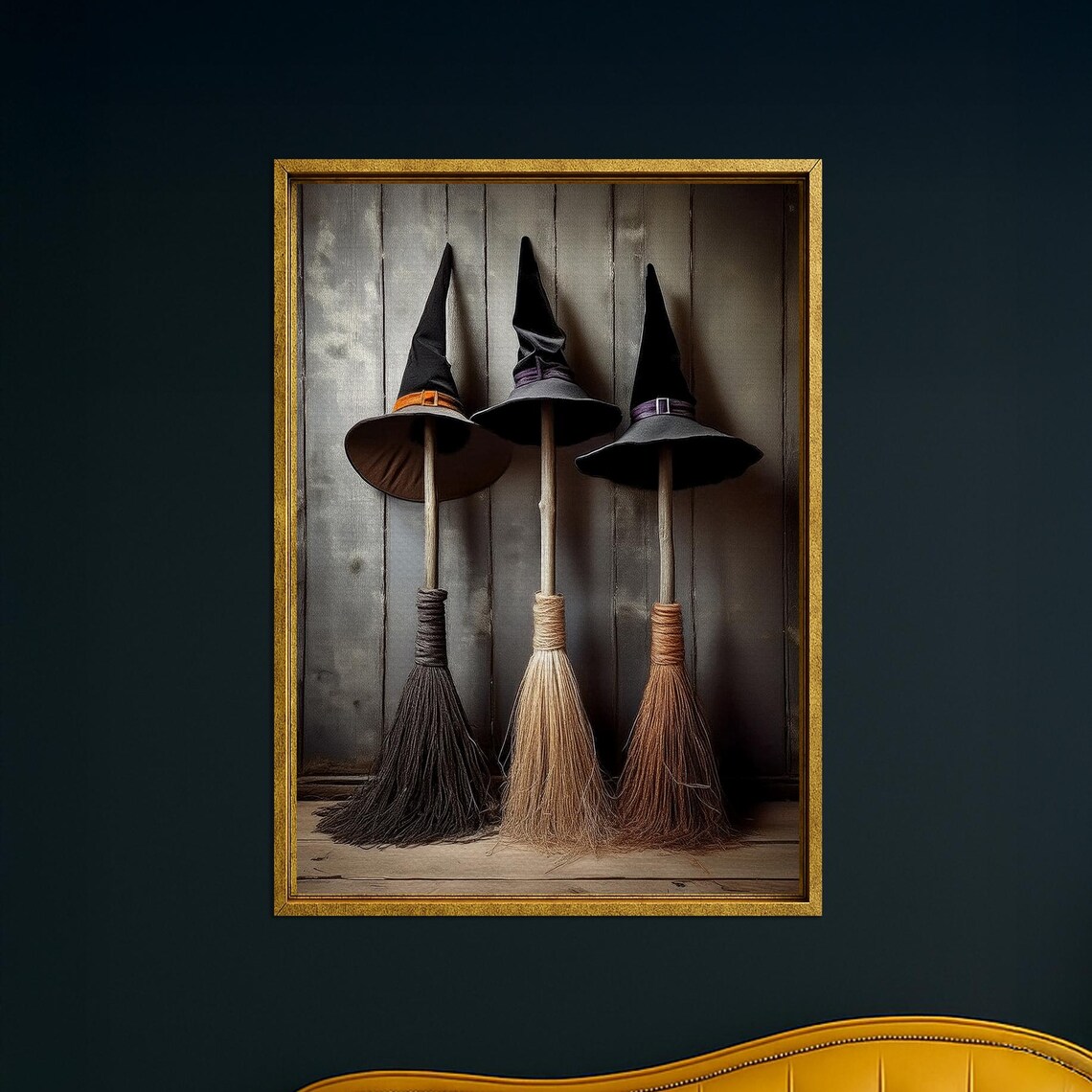 Witch Hats And Broom Canvas Wall Art Spooky Halloween Home Decor