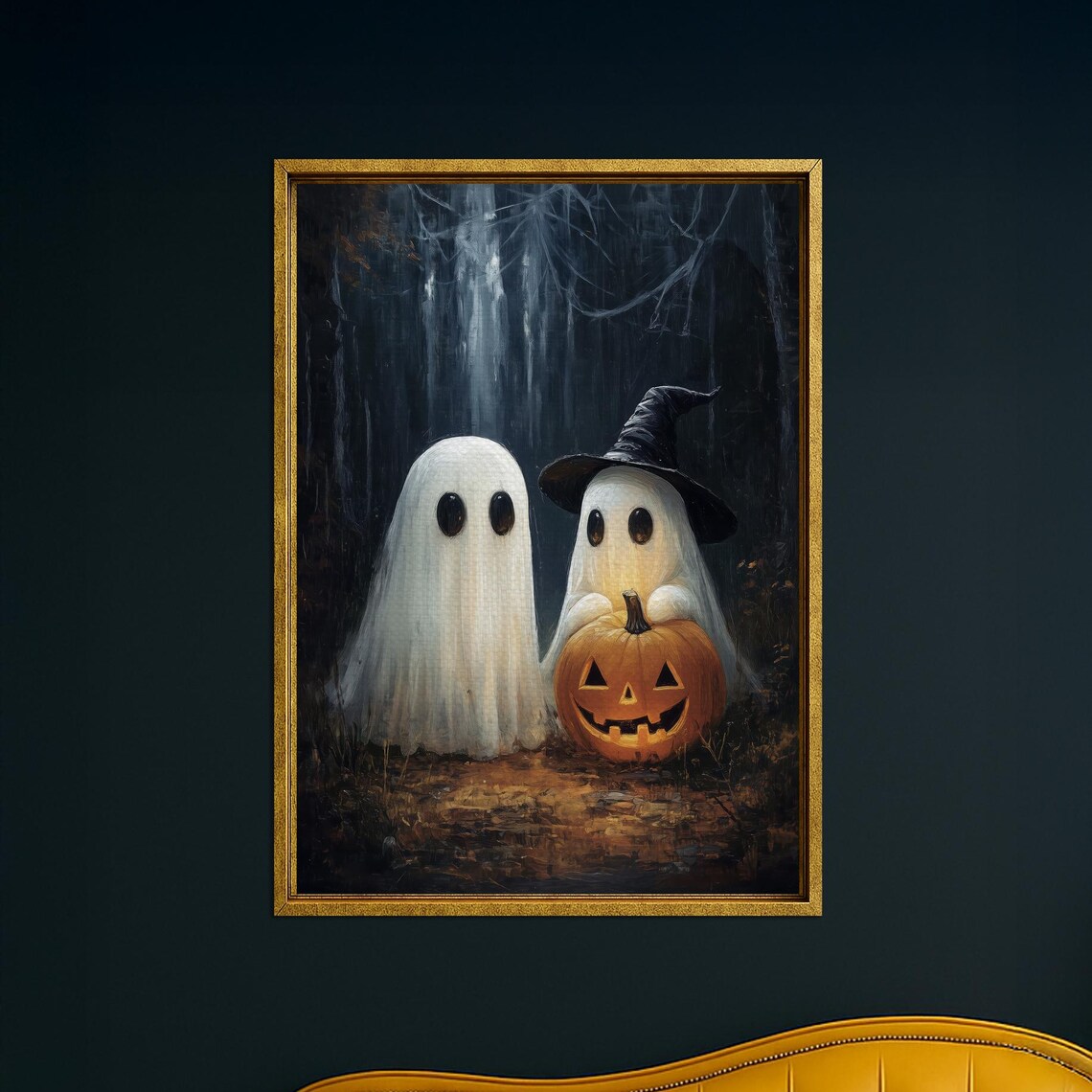 Cute Ghosts With Pumpkin Spooky Halloween Wall Art Decor