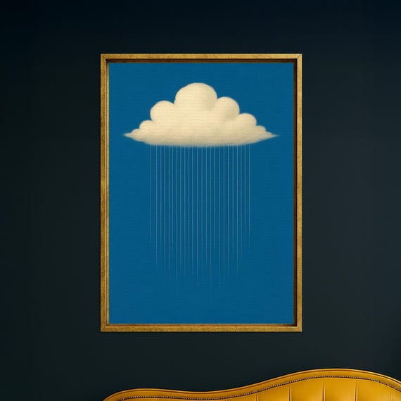 Rain Cloud Canvas Art Print Minimalist Blue Sky Wall Decor