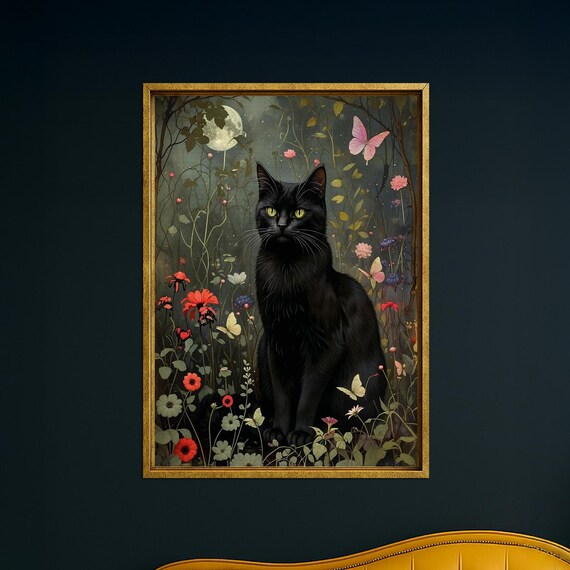 Black Cat Wall Art Spooky Halloween Canvas Witchy Home Decor