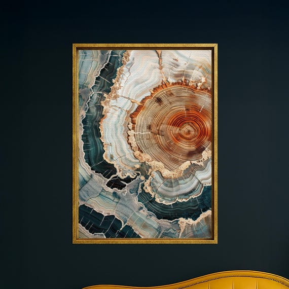 Framed Tree Ring Canvas Art Nordic Abstract Wall Decor