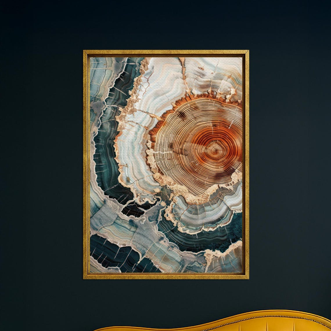 Blue Amber Tree Ring Geode Cross Section Abstract Nature Art Poster