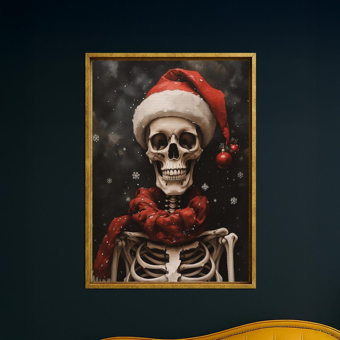 Skeleton Santa Hat Christmas Festive Skull Portrait Holiday Poster