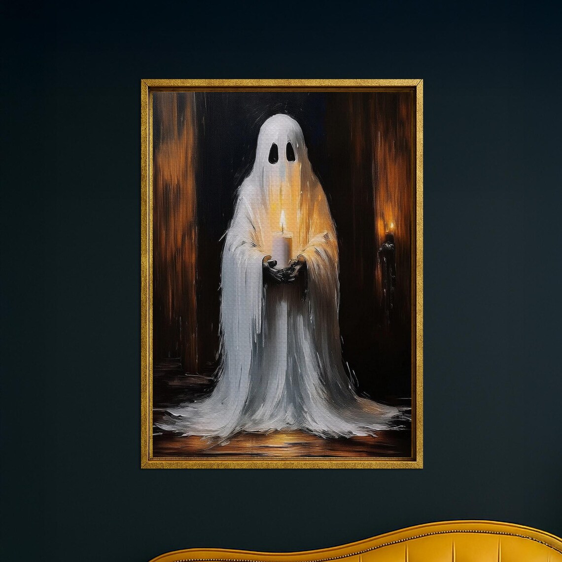 Holding Candle Canvas Wall Art Spooky Halloween Home Decor