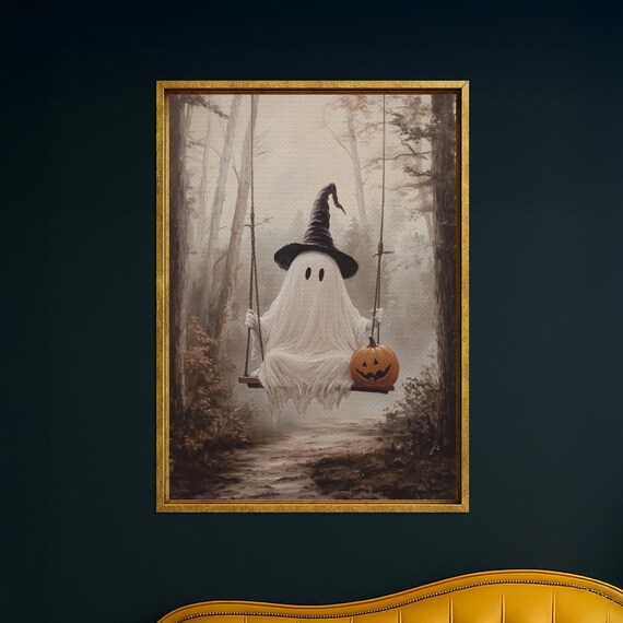 Cute On Swing With Pumpkin Spooky Halloween Wall Art Decor