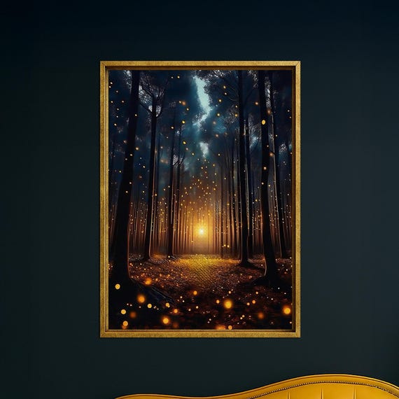 Fireflies Canvas Art Enchanted Forest Path Mystical Nature Print