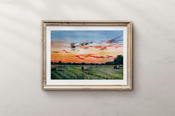 Missouri Sunset Watercolor Landscape Art Print