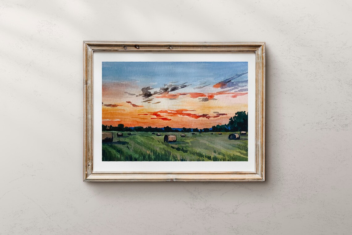 Missouri Sunset Watercolor Landscape Art Print
