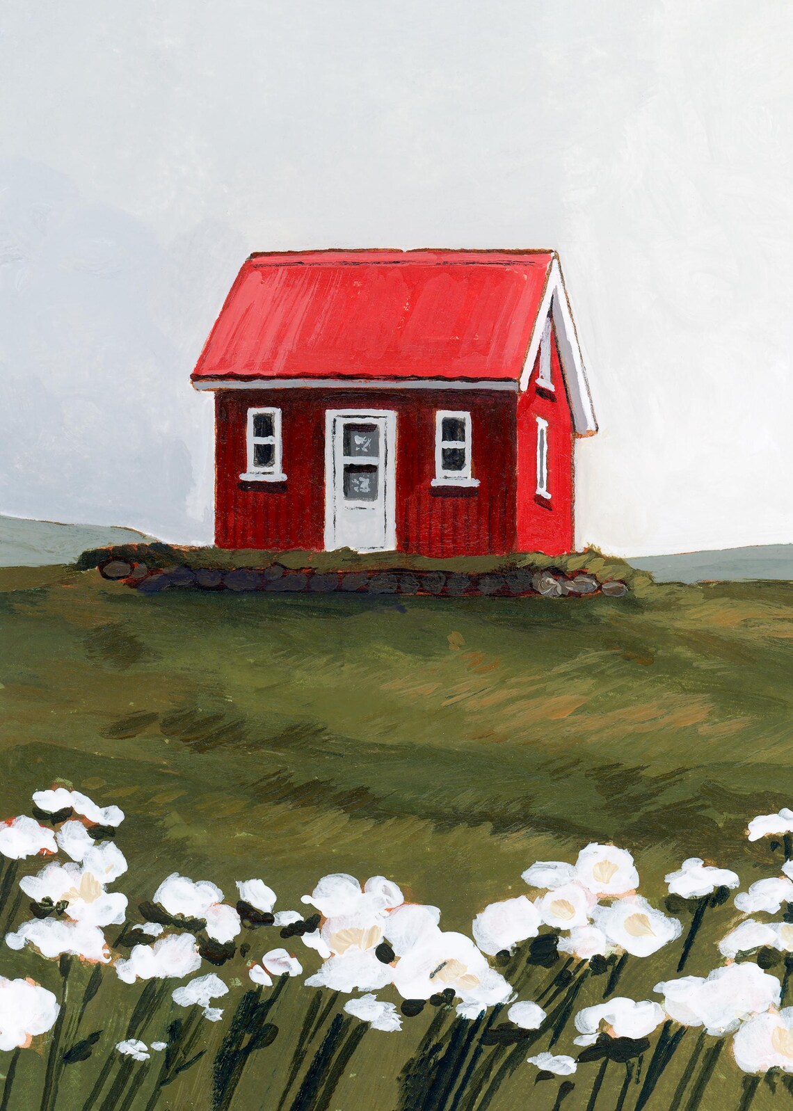 Little Red House, Iceland Watercolor Landscape - Image 2