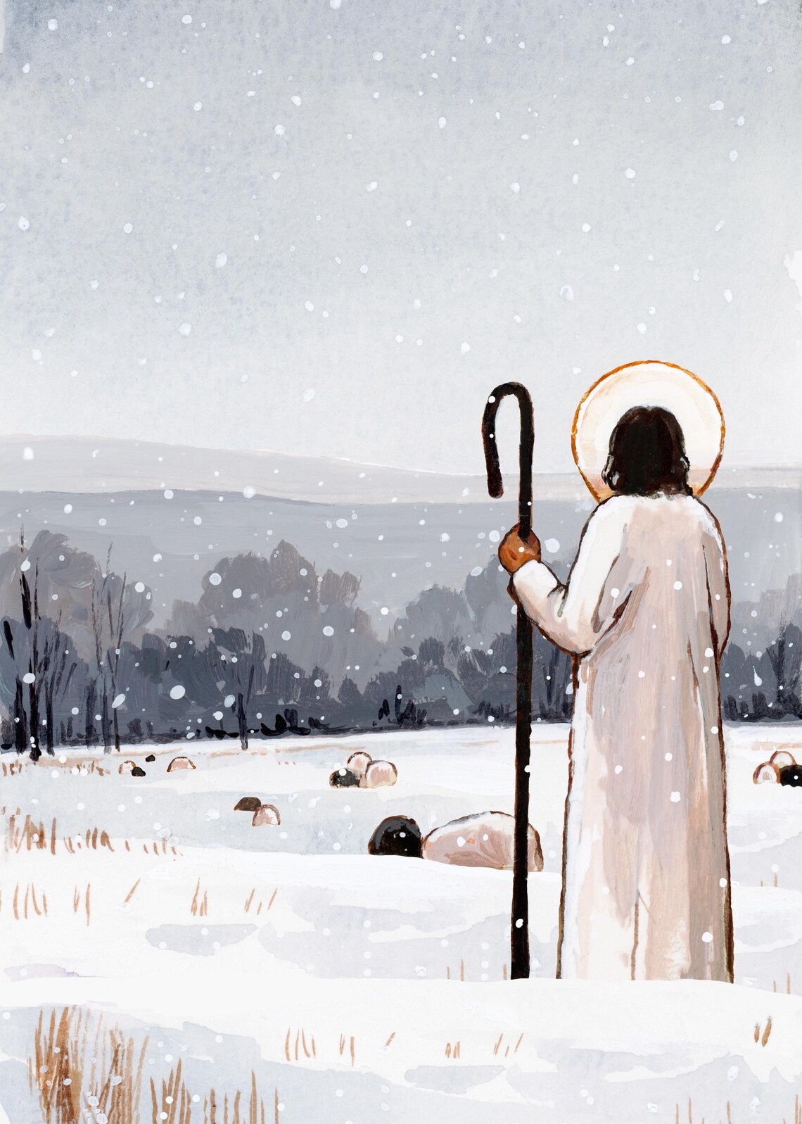 The Good Shepherd In Winter, Jesus Christ Art - Image 2