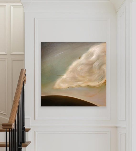 Original Oil On Canvas Painting Blue Sky Art Cosmic Surreal Landscape