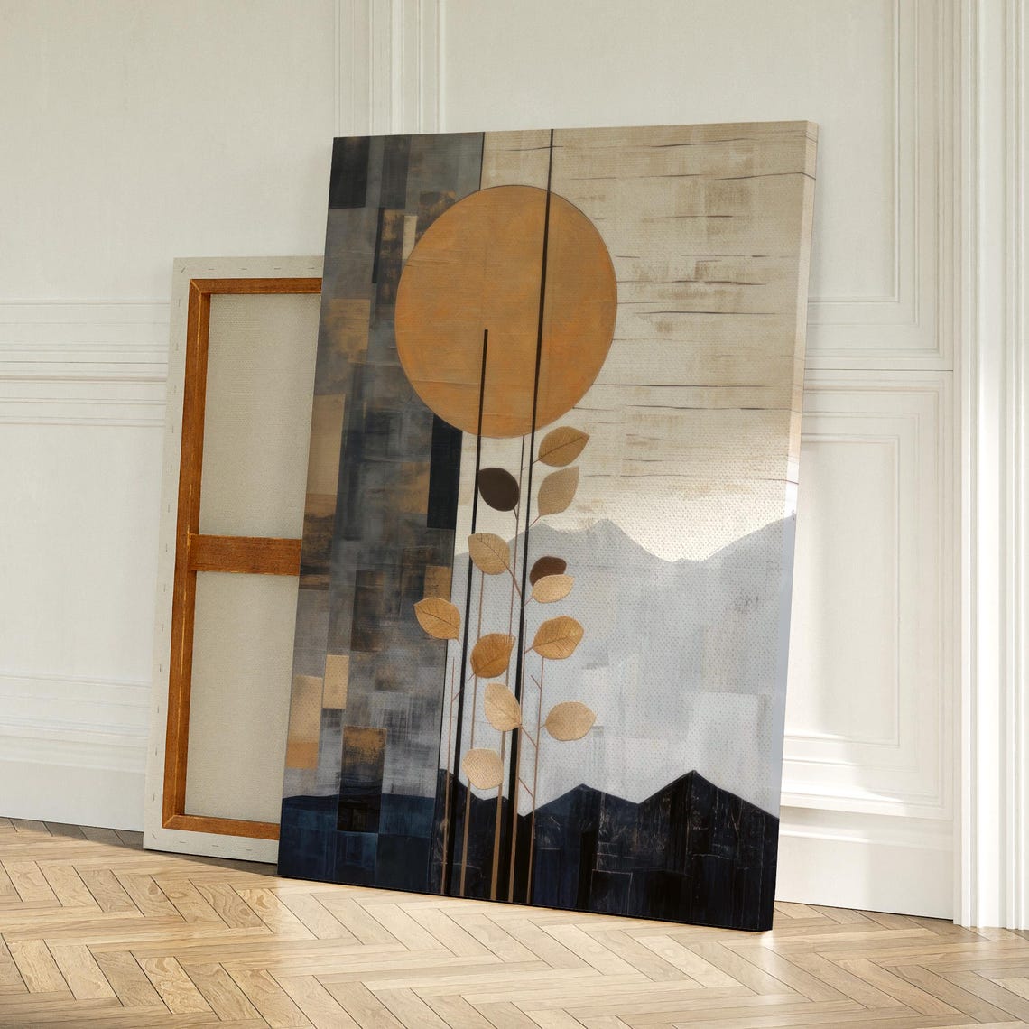 Golden Sun Over Abstract Mountains Split Diptych Landscape Poster - Image 2