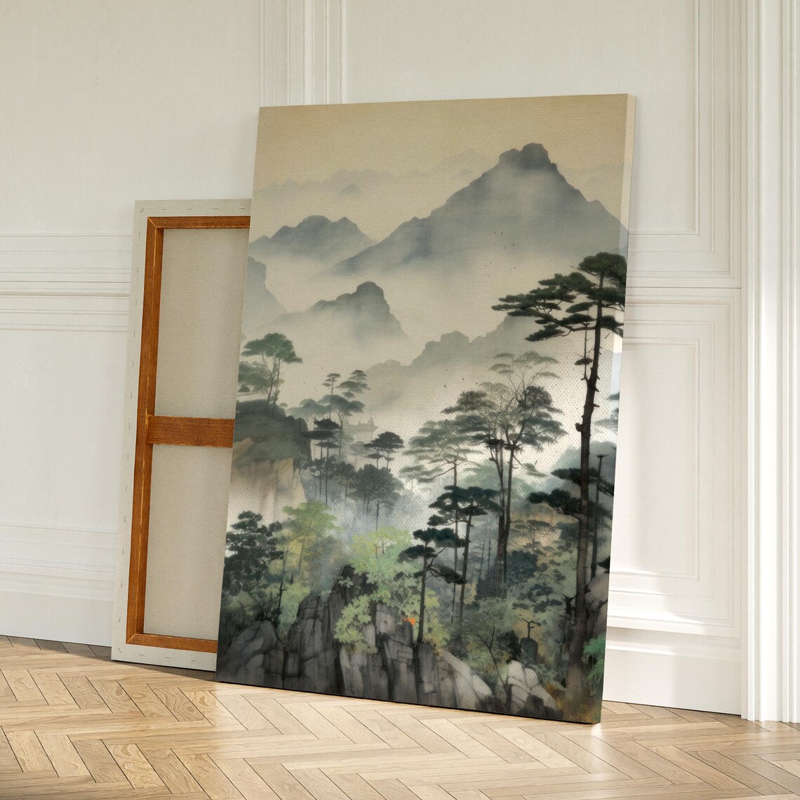 Misty Mountain Pines Chinese Ink Wash Landscape Painting Art Print