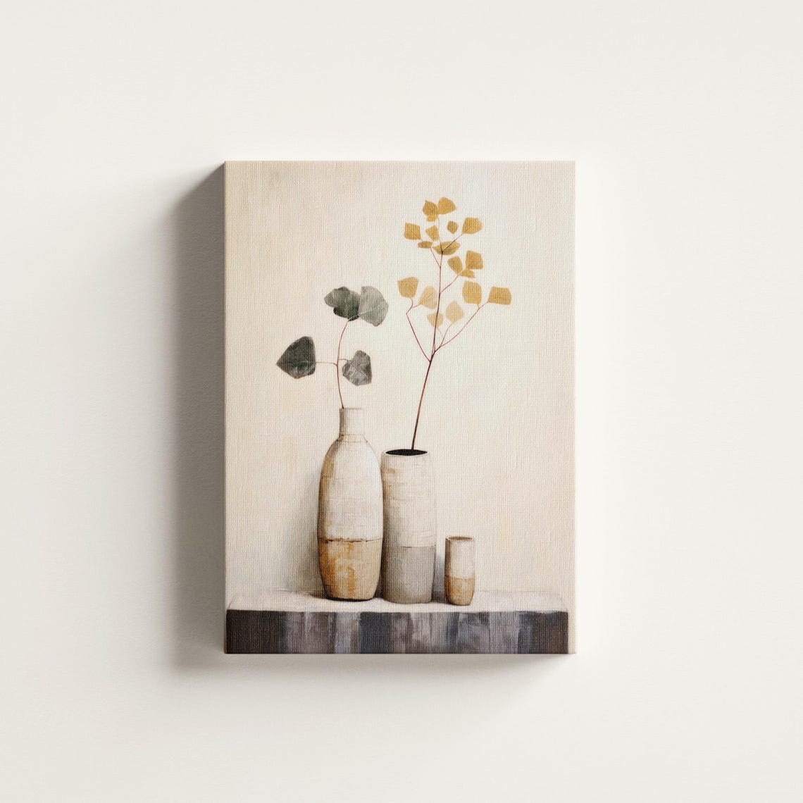 Ceramic Vases Eucalyptus Mustard Stems Minimalist Neutral Wall Art