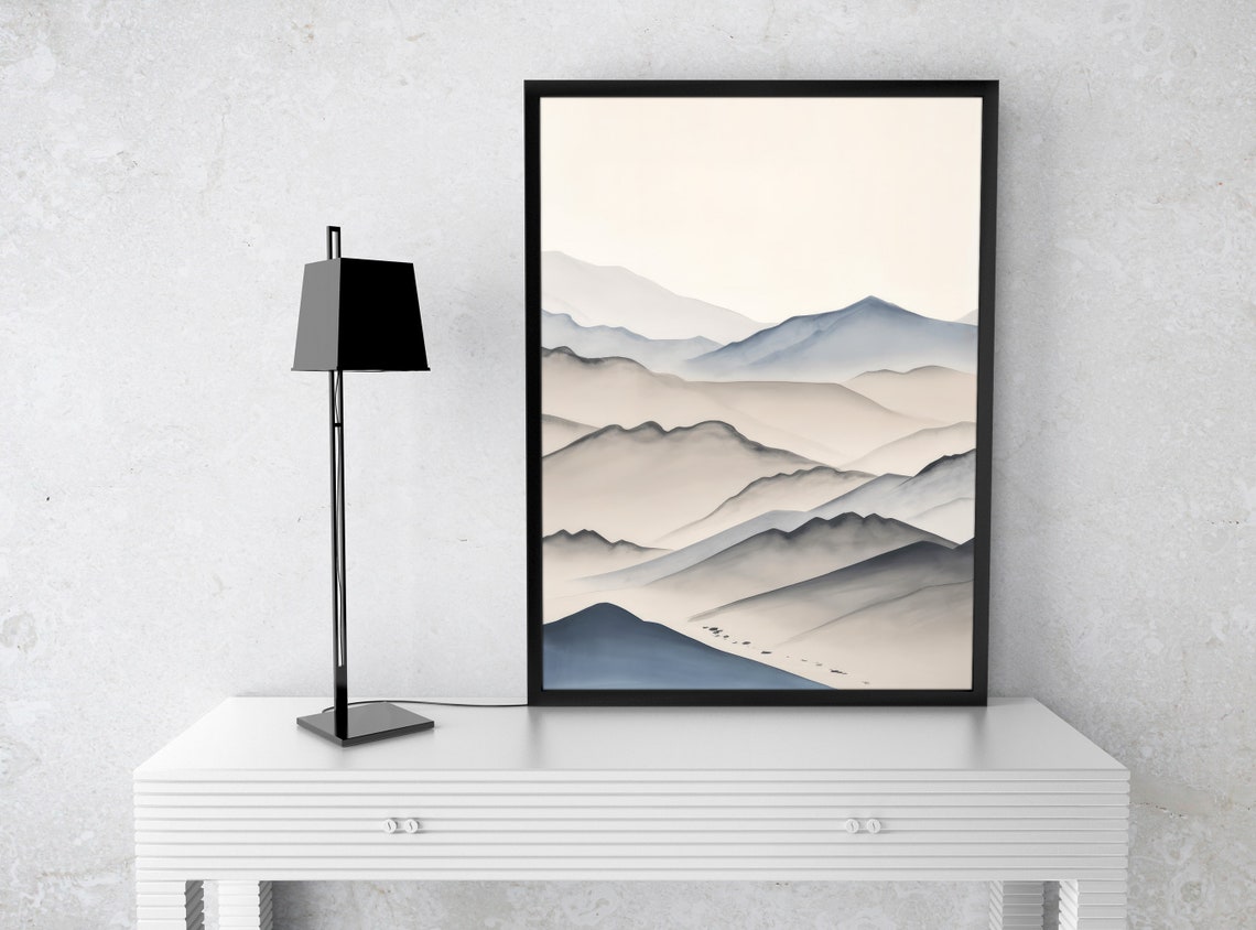 Japanese Layered Mountains Ink Wash Minimalist Zen Landscape Poster - Image 2