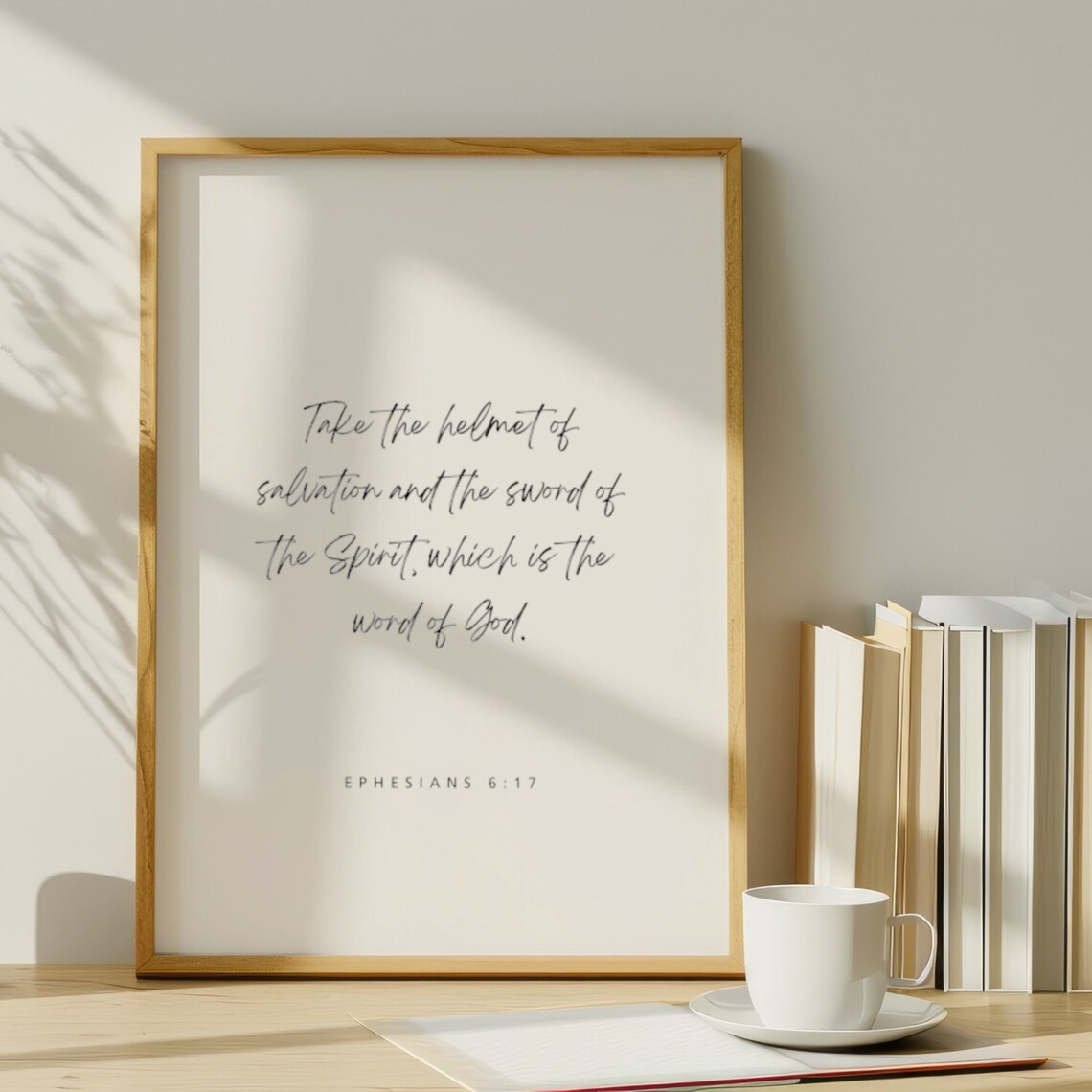 Ephesians 6:17 Helmet of Salvation Sword of Spirit Script Poster
