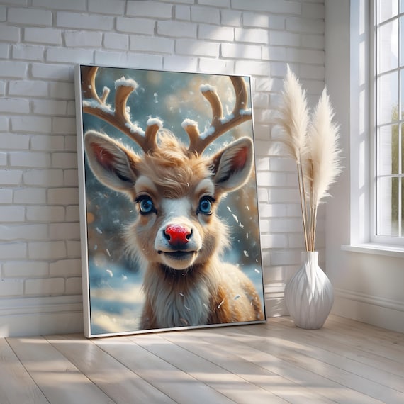 Cute Rednosed Reindeer Christmas Nursery Art Print