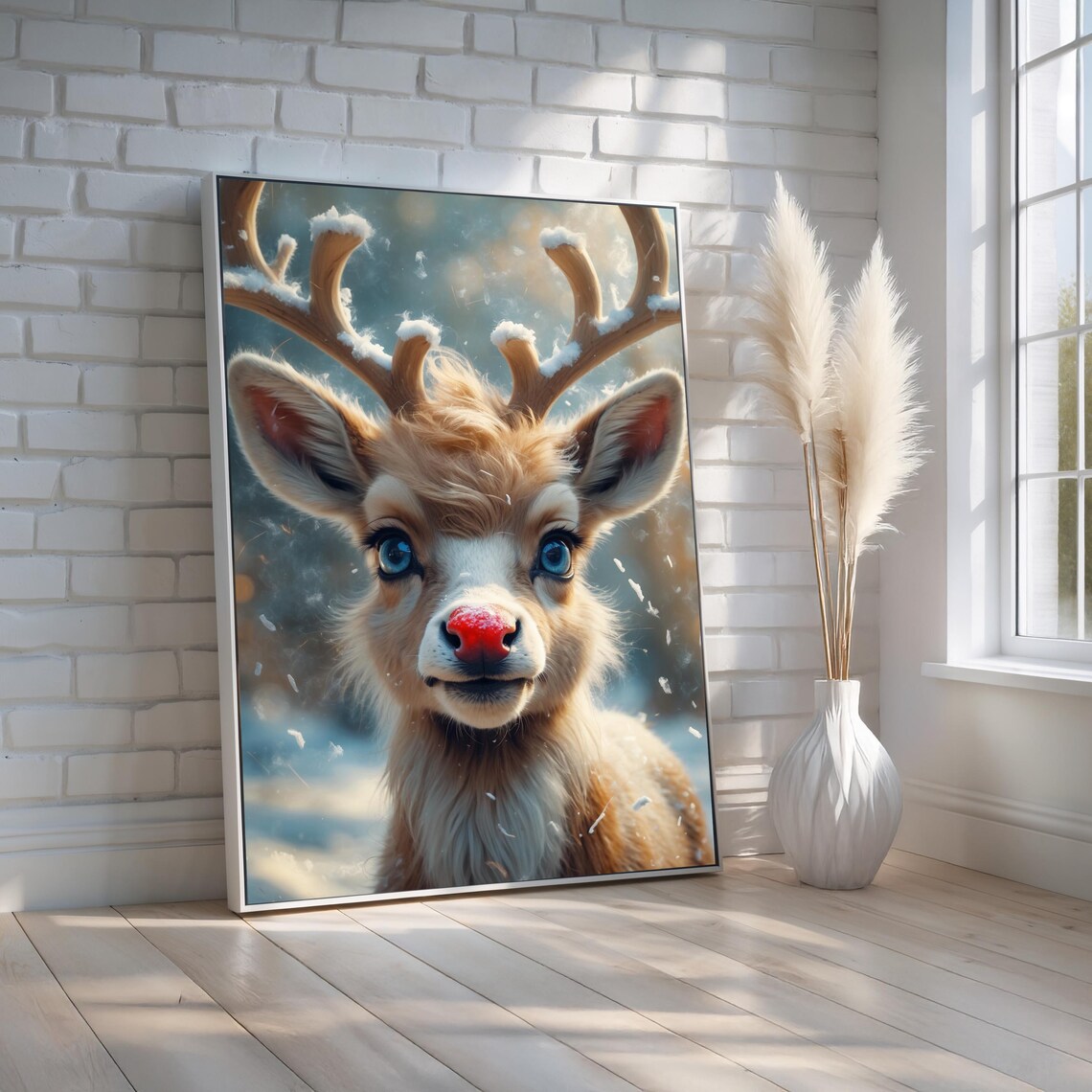 Cute Rednosed Reindeer Christmas Nursery Art Print