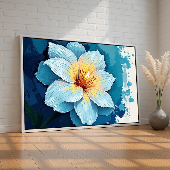 Blue Flower Candle Flame Center Abstract Botanical Teal Floral Poster