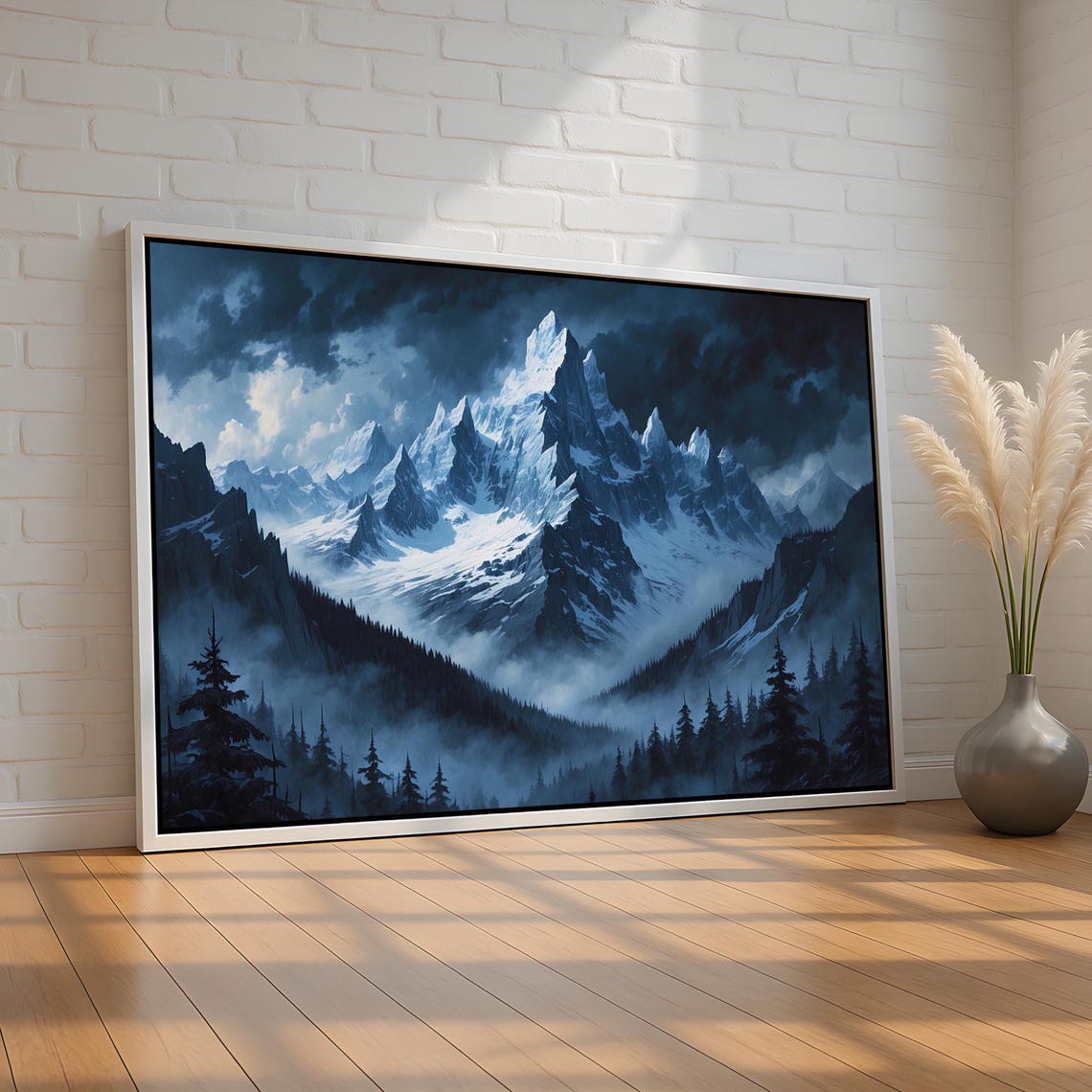 Moody Blue Mountain Peak Storm Clouds Dramatic Alpine Night Poster Art