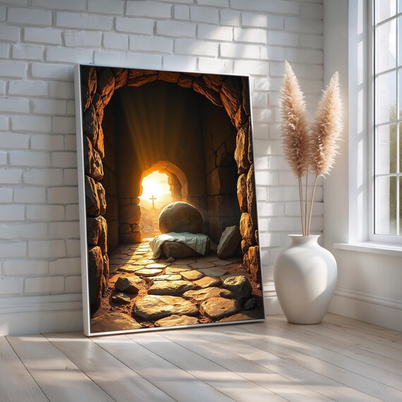 Empty Tomb Christian Canvas He Is Risen Resurrection Wall Poster
