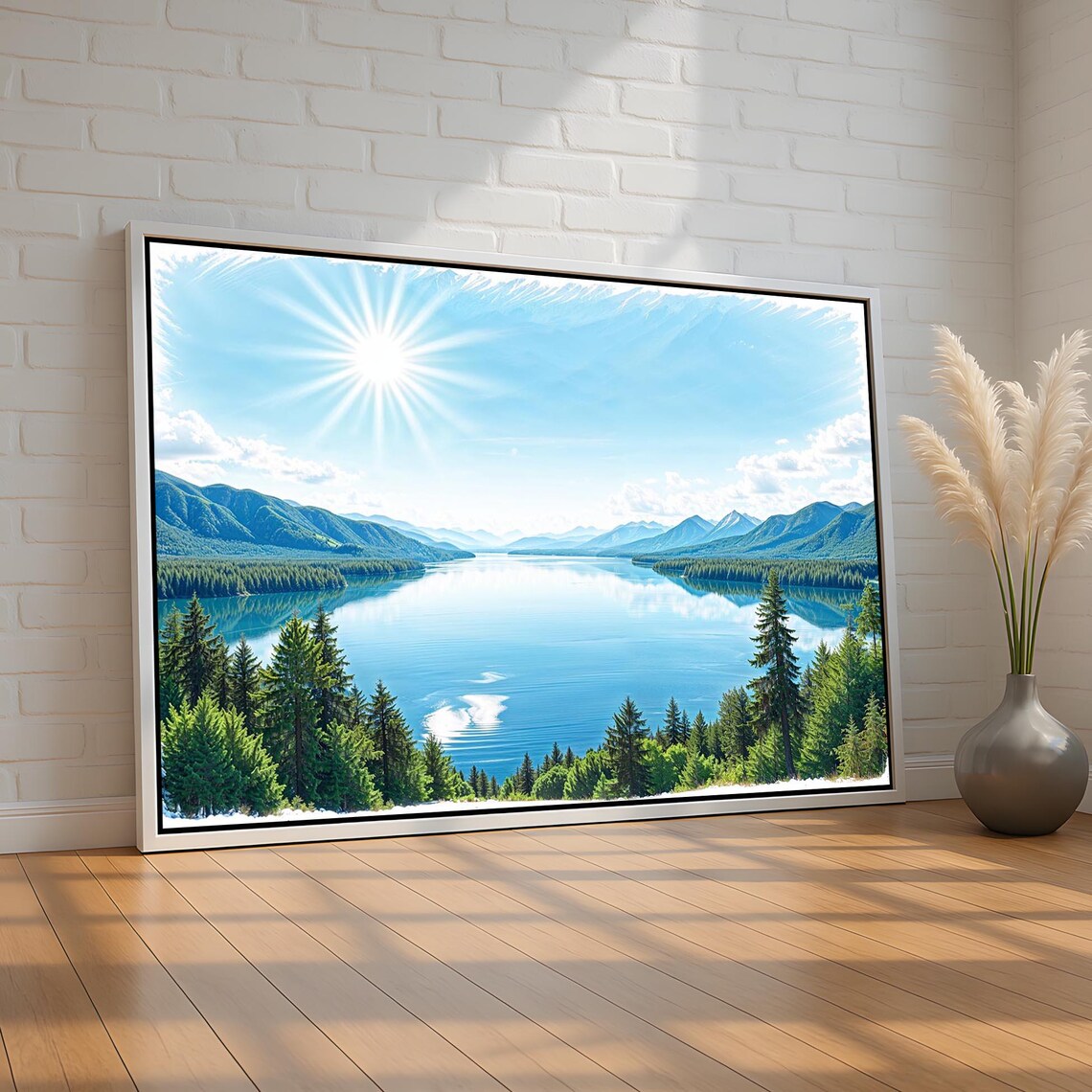 Bright Mountain Lake Landscape Sunny Pine Forest Photo Poster