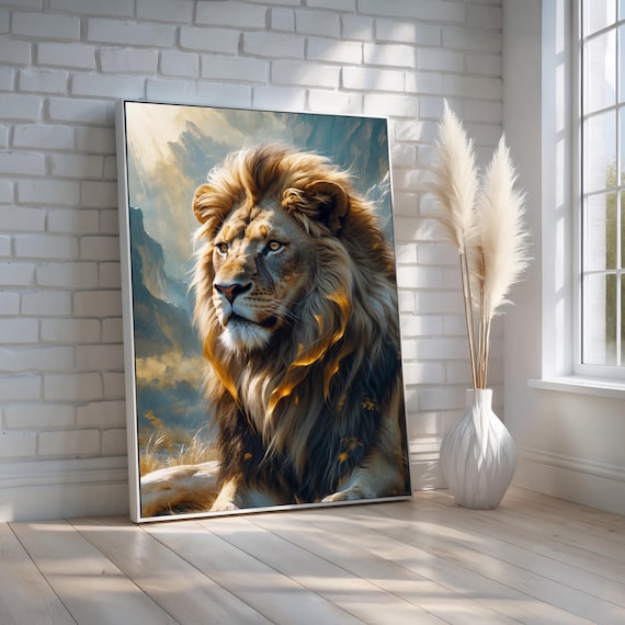 Lion Portrait Wall Art Wildlife Canvas Poster For Living Room Office Or Safari Decor Powerful King Of The Jungle Artwork Ready To Hang