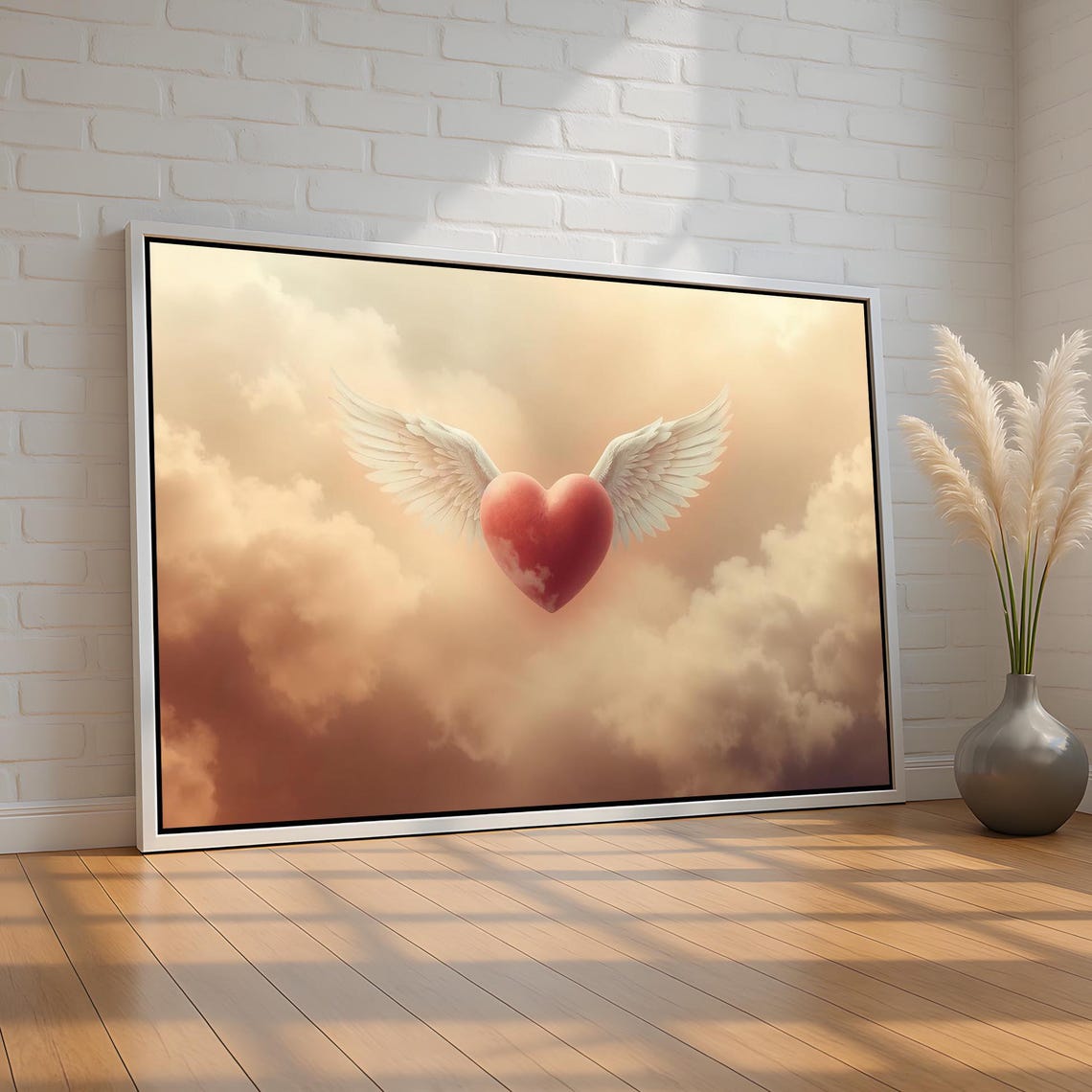 Flying Angel Heart With Wings Dreamy Cloud Romantic Heaven Poster