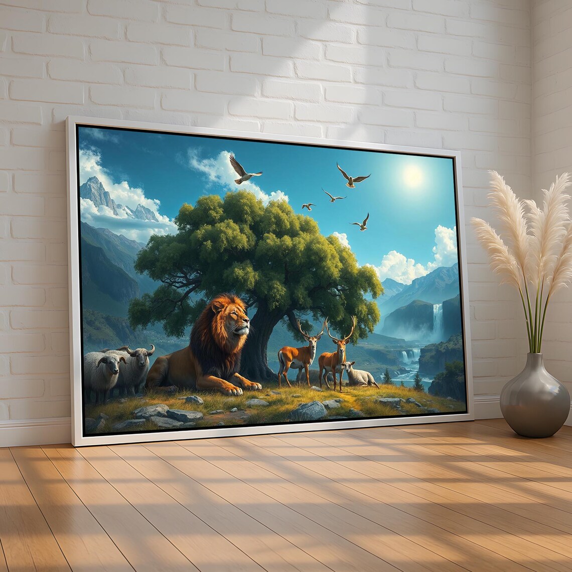 Lion And Lamb Peaceful Nature Scene Isaiah Prophecy Canvas Poster