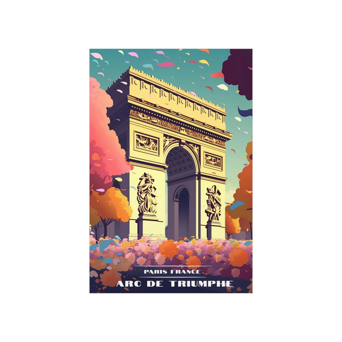Arc de Triomphe Paris France Autumn Blossom Retro Travel Poster