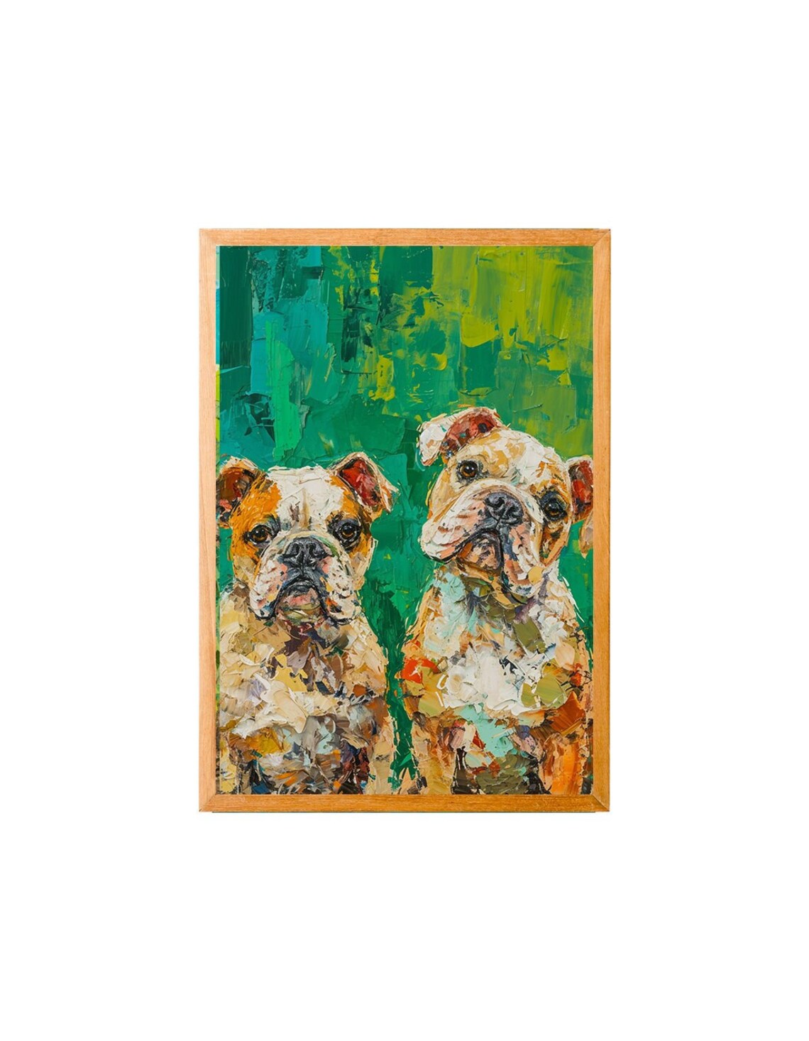 Two English Bulldogs Impasto Oil Painting Style Dog Breed Poster