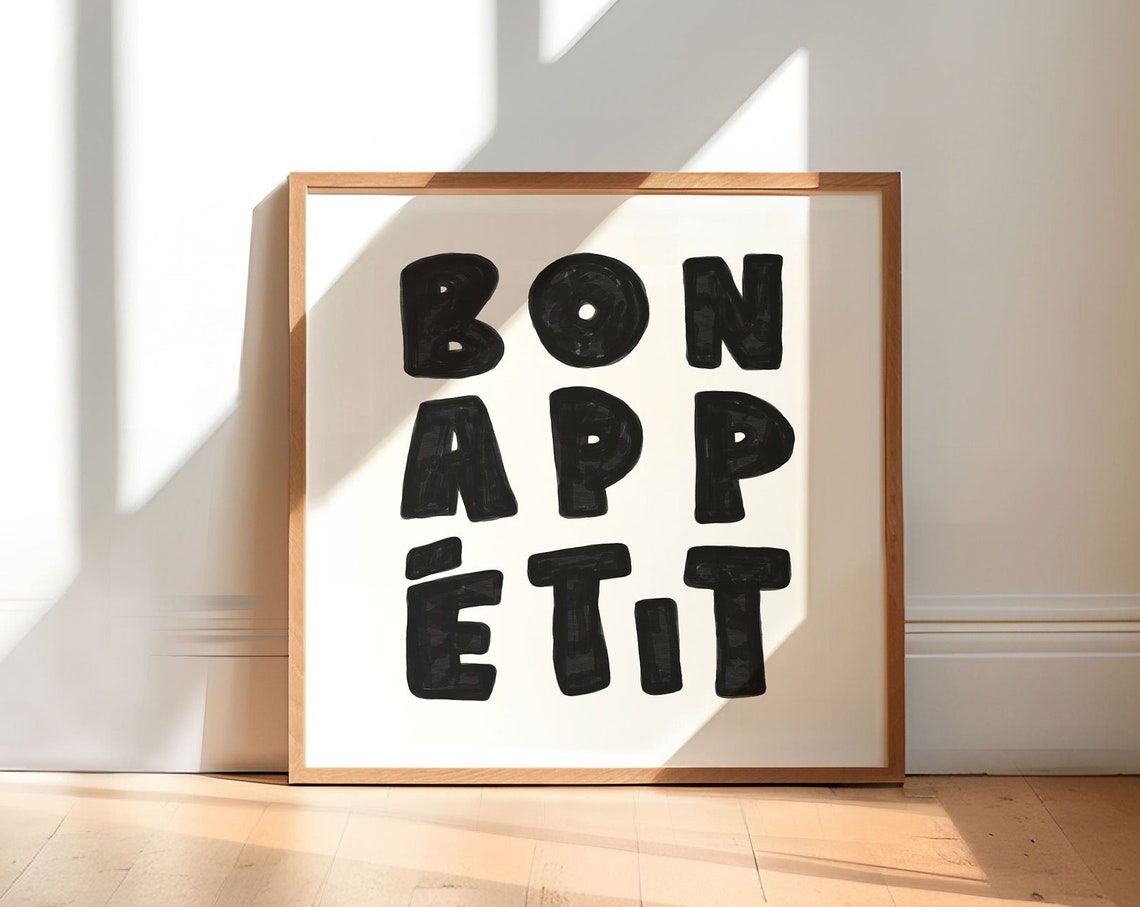 Bon Appetit Bold Black Typography French Kitchen Quote Poster