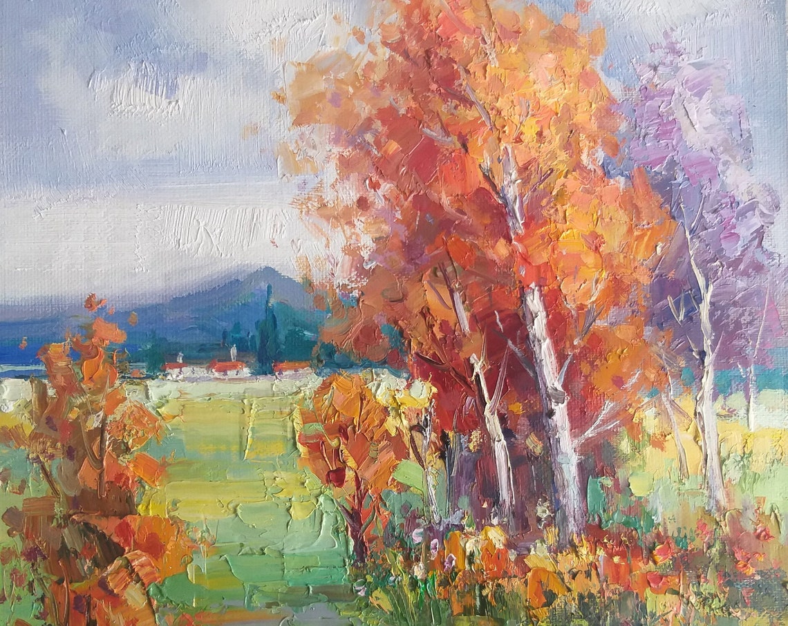 Autumn Birch Trees Lake Mountain Colorful Fall Landscape Poster