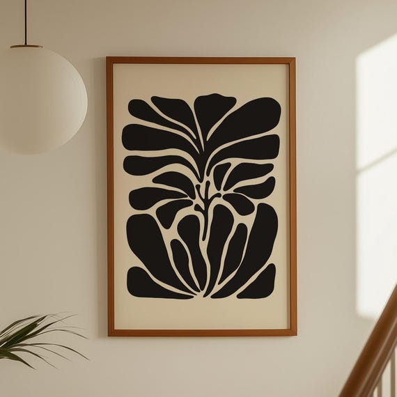 Abstract Black Botanical Print Poster Wall Art Minimalist Floral Contemporary Prints Vertical