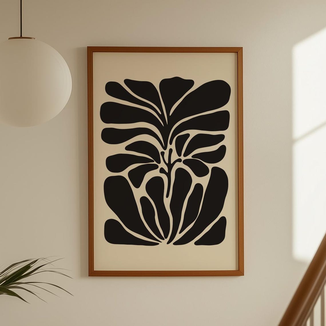 Black Botanical Leaf Silhouette Minimalist Abstract Art Print