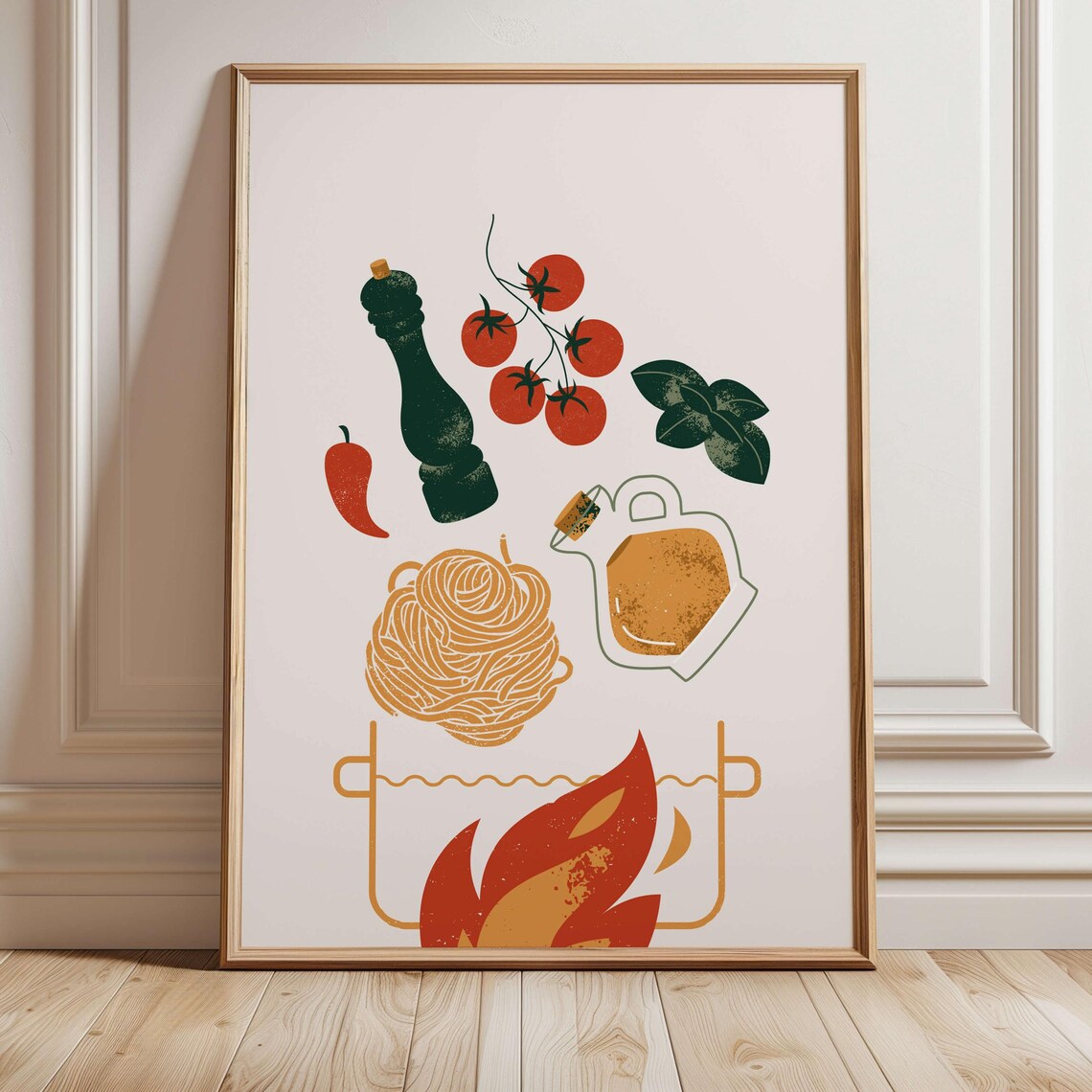 Italian Spaghetti Ingredients Tomatoes Basil And Olive Oil Kitchen Poster