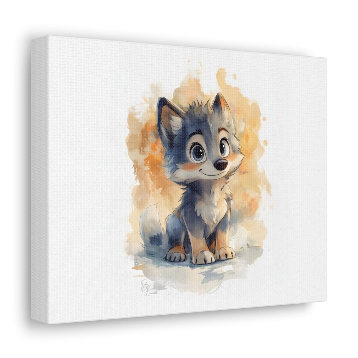 Baby Wolf Watercolor Cute Gray Pup Nursery Animal Art Poster - Image 2