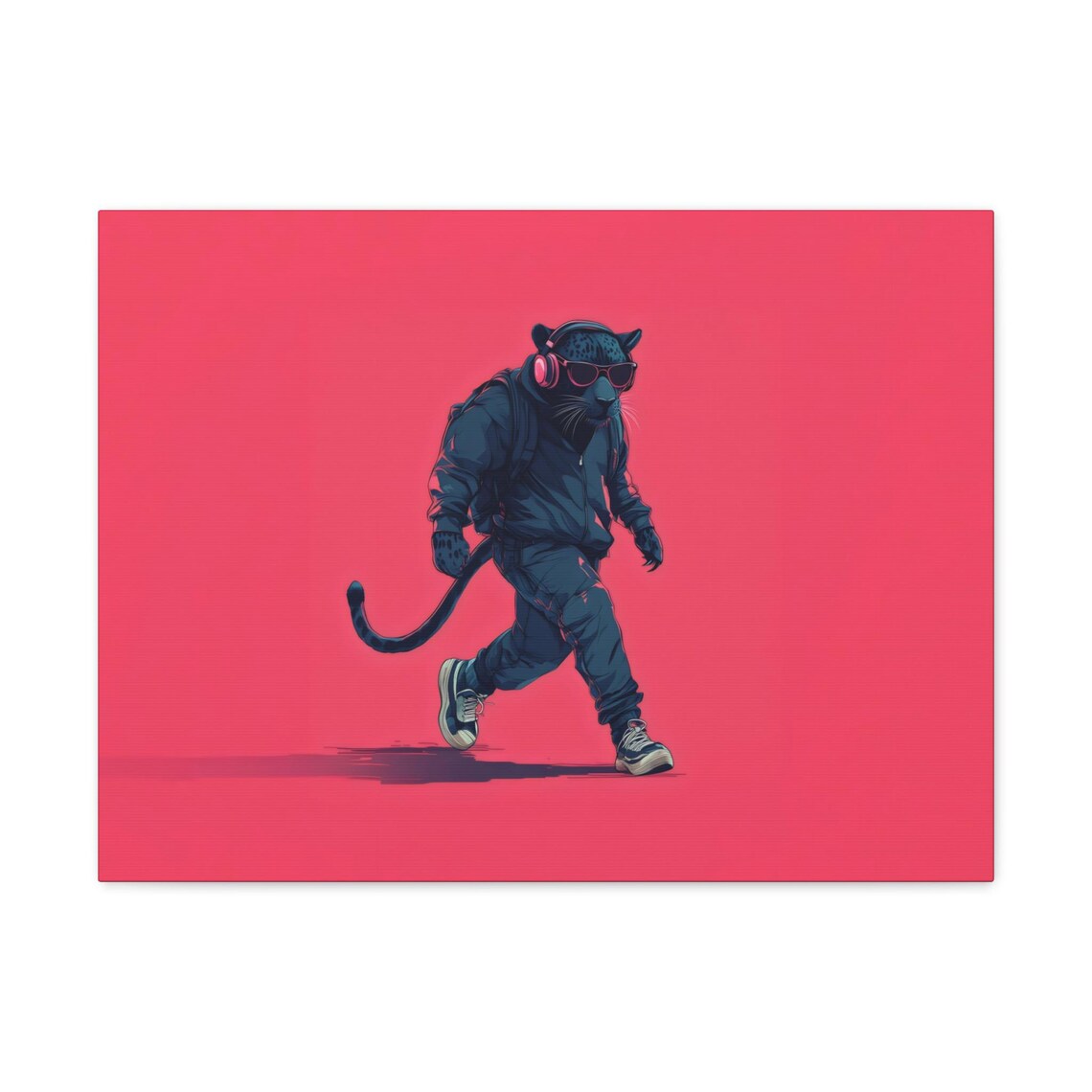 Hipster Panther Headphones Walking Neon Pink Animal Portrait Poster - Image 2
