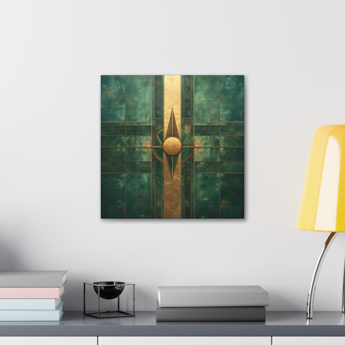 Teal Green And Gold Art Deco Sunburst Diamond Geometric Poster - Image 2