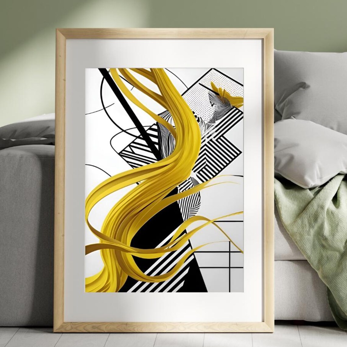 Modern Abstract Poster, Mid-Century Geometric Shapes