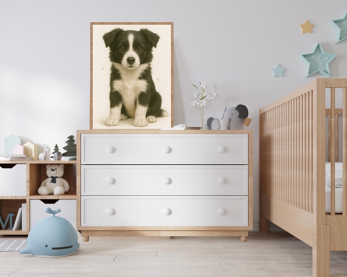 Border Collie Art Print, Cute Nursery Dog Decor - Image 2