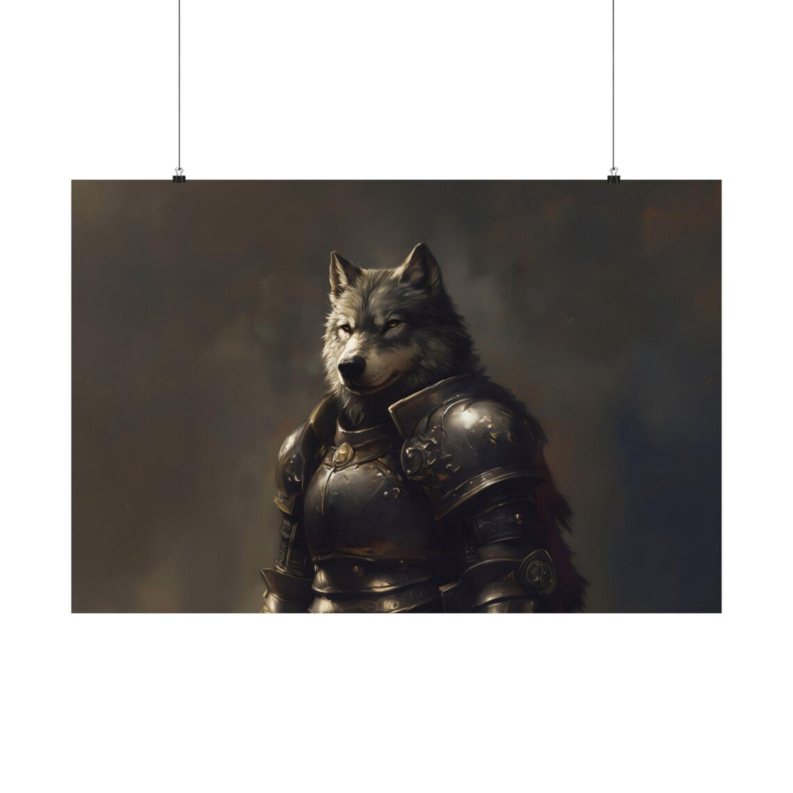 Armored Wolf Warrior Portrait Moody Medieval Fantasy Animal Wall Poster - Image 3