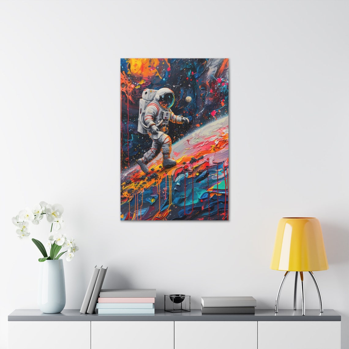 Lone Astronaut Walking On A Vibrant Psychedelic Planet Poster - Image 3