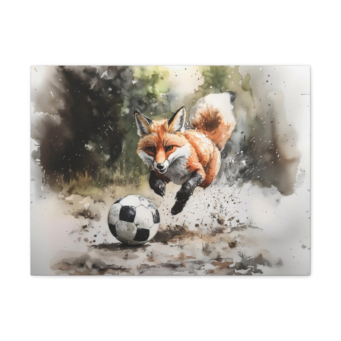 Fox Chasing Soccer Ball Watercolor Action Playful Wildlife Sports Poster - Image 3