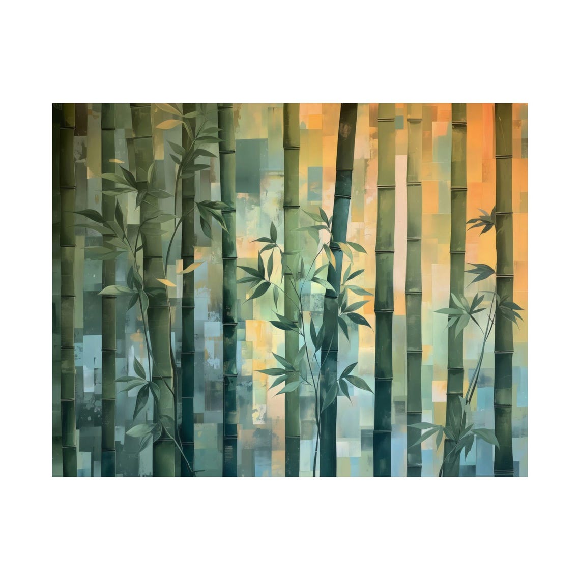 Modern Geometric Bamboo Groove Pixel Mosaic Golden Light Poster - Image 3