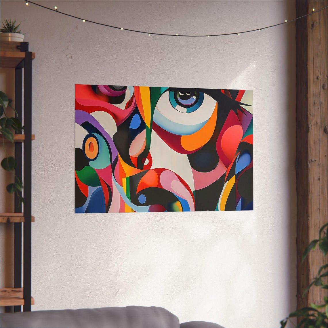 Vivid Abstract Face Painting With Swirling Rainbow Colors Poster