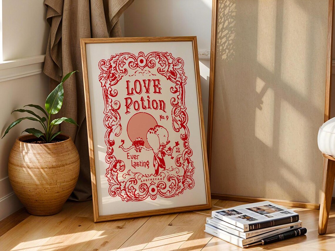 Love Potion No 9 Vintage Apothecary Label Red Romance Poster - Image 4