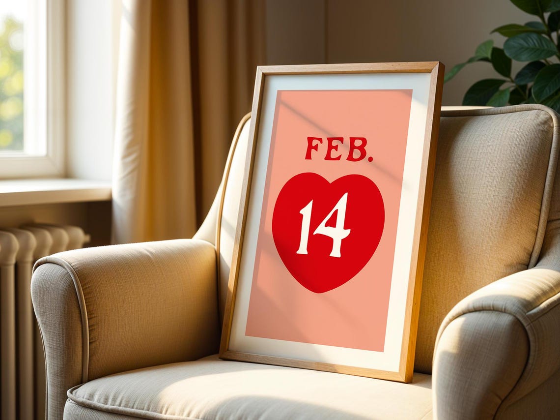 Feb 14 Red Heart Minimalist Valentine Day Holiday Wall Art Poster - Image 4