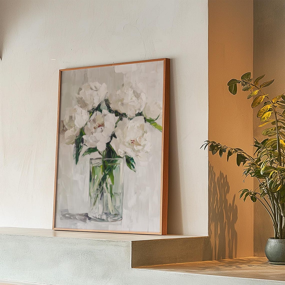 White Peonies In Glass Vase Impressionist Floral Still Life Poster - Image 4
