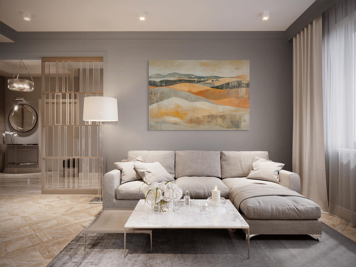 Soft Neutral Rolling Hills Abstract Landscape Beige Orange Poster - Image 2